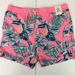 Men's Pink Tropical Print Athletic Shorts